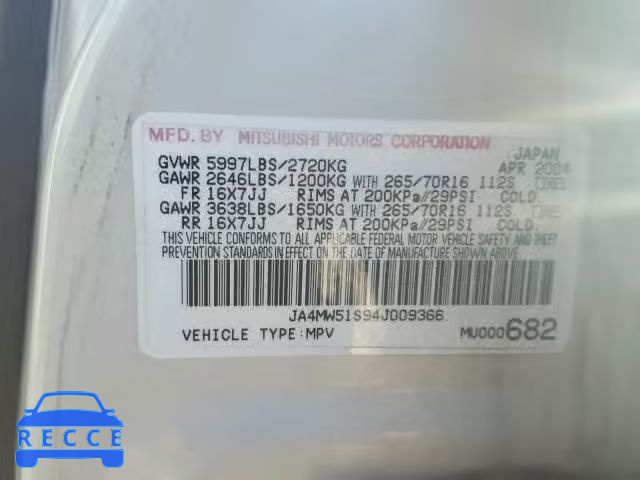 2004 MITSUBISHI MONTERO LI JA4MW51S94J009366 image 9