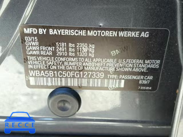 2015 BMW 535 I WBA5B1C50FG127339 зображення 9