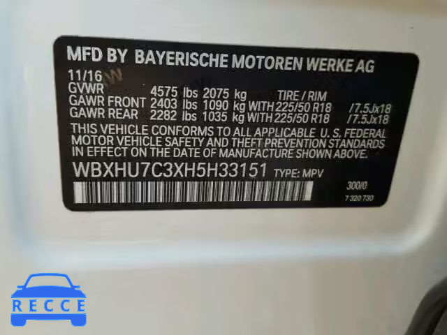 2017 BMW X1 SDRIVE2 WBXHU7C3XH5H33151 image 9