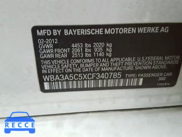 2012 BMW 328 I WBA3A5C5XCF340785 image 9