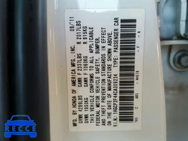 2012 HONDA ACCORD LXP 1HGCP2F44CA009234 image 9