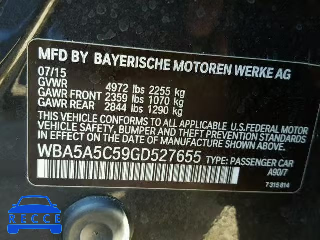 2016 BMW 528 I WBA5A5C59GD527655 image 9