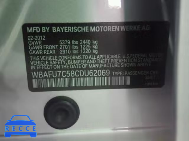 2012 BMW 535 XI WBAFU7C58CDU62069 зображення 9