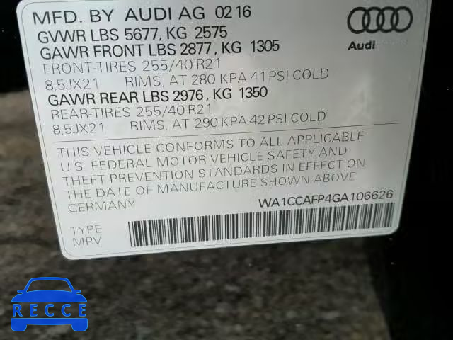 2016 AUDI SQ5 PREMIU WA1CCAFP4GA106626 зображення 9