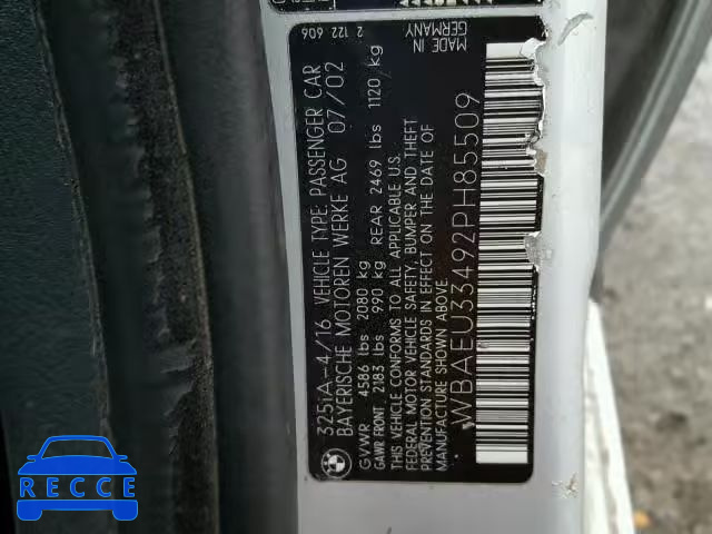2002 BMW 325 XI WBAEU33492PH85509 image 9
