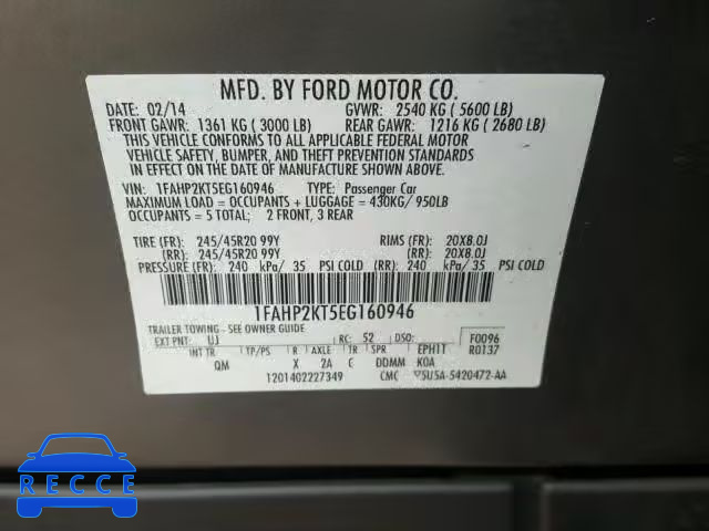 2014 FORD TAURUS SHO 1FAHP2KT5EG160946 image 9