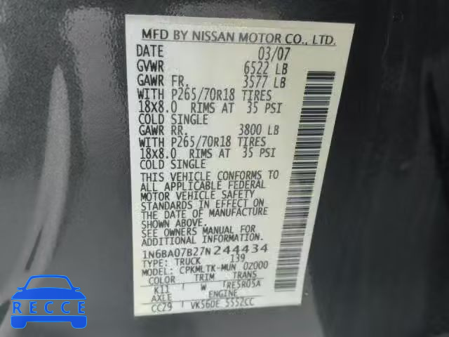 2007 NISSAN TITAN XE 1N6BA07B27N244434 image 9