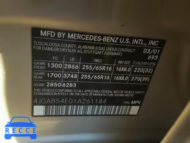 2001 MERCEDES-BENZ ML 320 4JGAB54E01A261184 image 9
