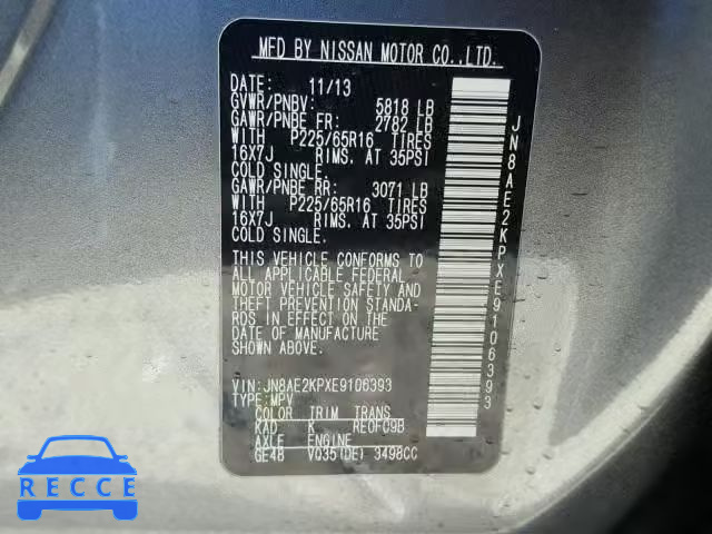 2014 NISSAN QUEST S JN8AE2KPXE9106393 зображення 9