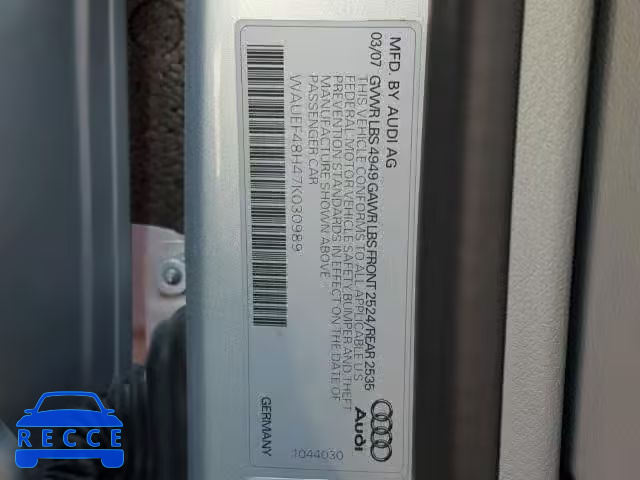 2007 AUDI A4 S-LINE WAUEF48H47K030989 image 9