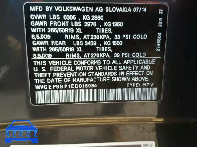 2014 VOLKSWAGEN TOUAREG V6 WVGEP9BP1ED015084 image 9