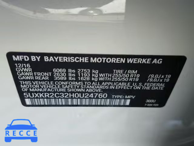 2017 BMW X5 SDRIVE3 5UXKR2C32H0U24760 image 9