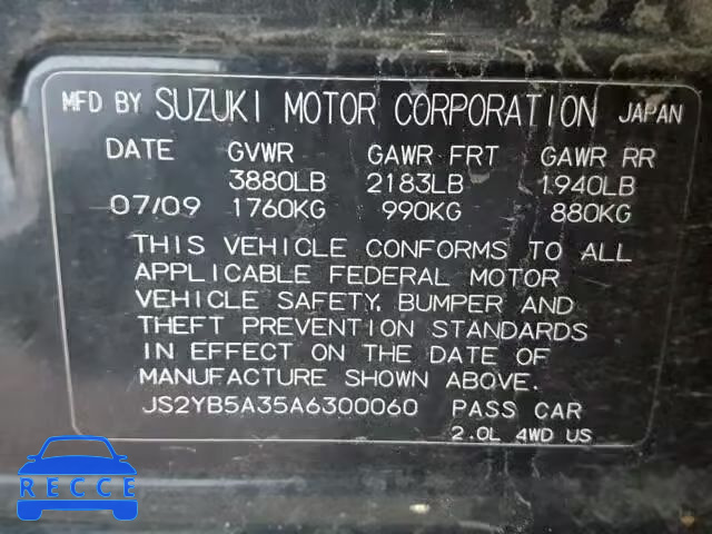 2010 SUZUKI SX4 BASE JS2YB5A35A6300060 image 9