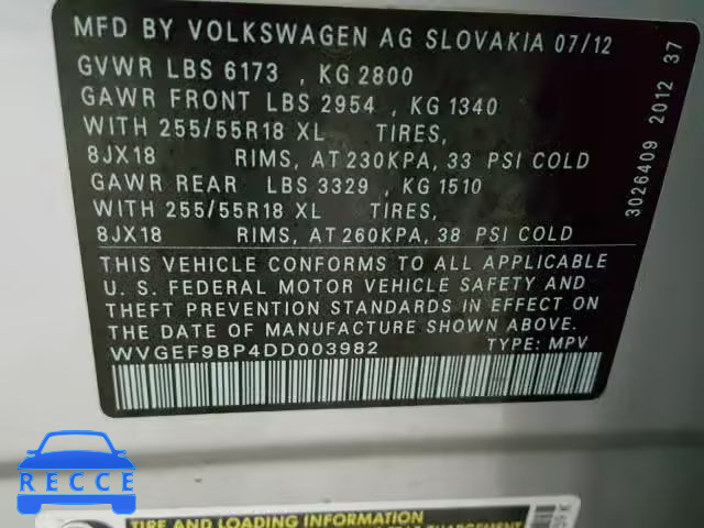 2013 VOLKSWAGEN TOUAREG V6 WVGEF9BP4DD003982 зображення 9