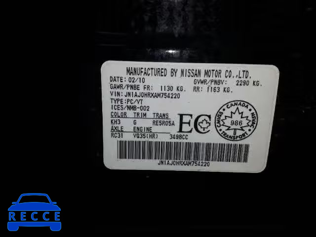 2010 INFINITI EX35 BASE JN1AJ0HRXAM754220 image 8