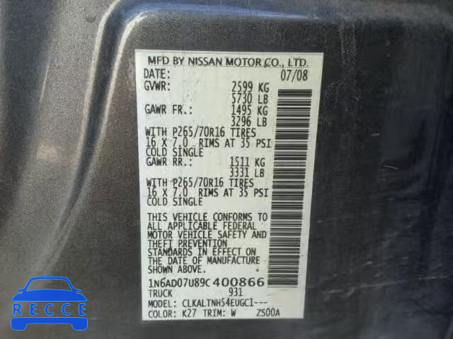 2009 NISSAN FRONTIER C 1N6AD07U89C400866 image 9