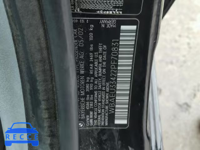 2002 BMW 325 XI WBAEU33422PF70831 image 9