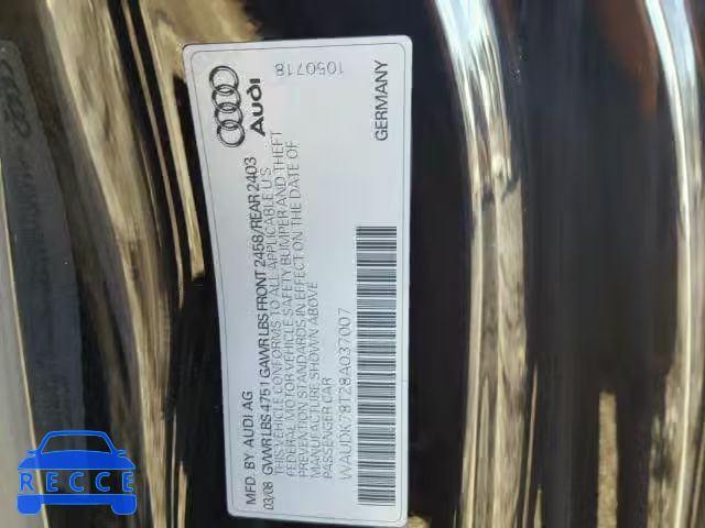 2008 AUDI A5 QUATTRO WAUDK78T28A037007 image 9