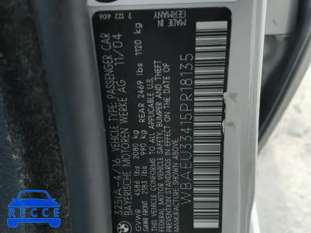 2005 BMW 325 XI WBAEU33415PR18135 image 9