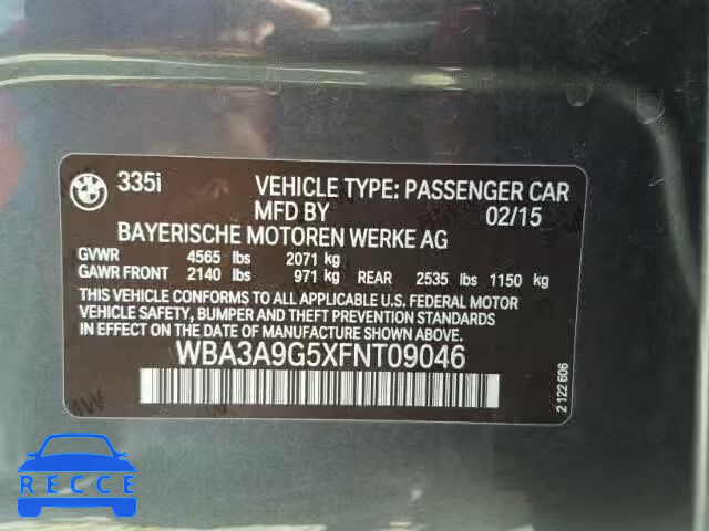 2015 BMW 335 I WBA3A9G5XFNT09046 зображення 9