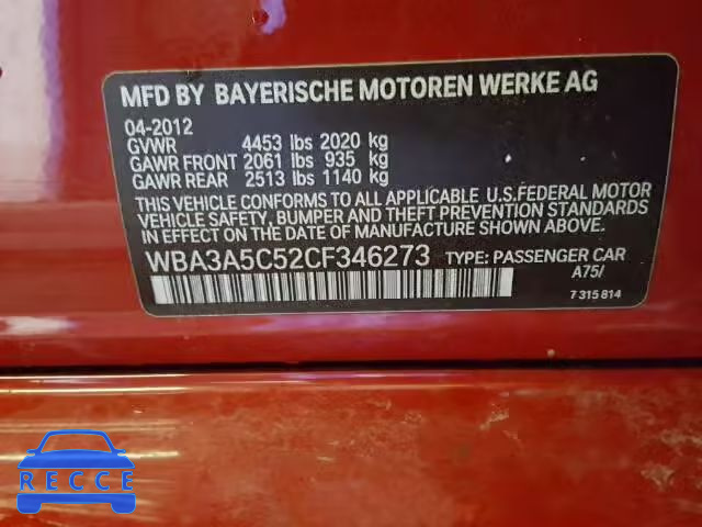2012 BMW 328 I WBA3A5C52CF346273 Bild 9