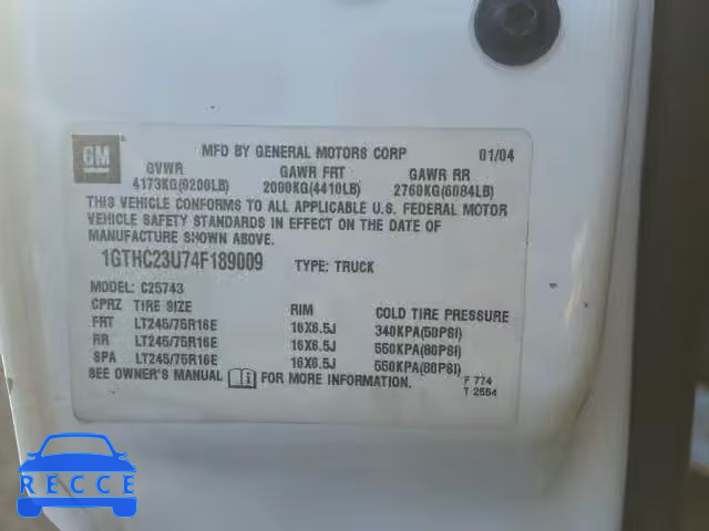 2004 GMC SIERRA C25 1GTHC23U74F189009 image 9