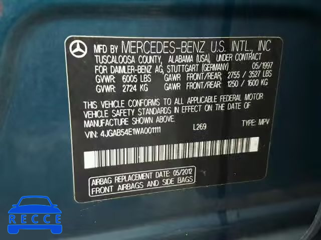 1998 MERCEDES-BENZ ML 320 4JGAB54E1WA001111 Bild 9