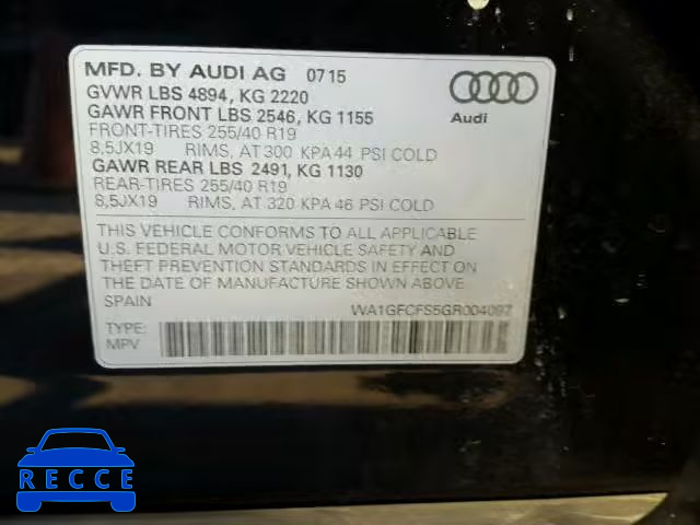 2016 AUDI Q3 PRESTIG WA1GFCFS5GR004097 image 9