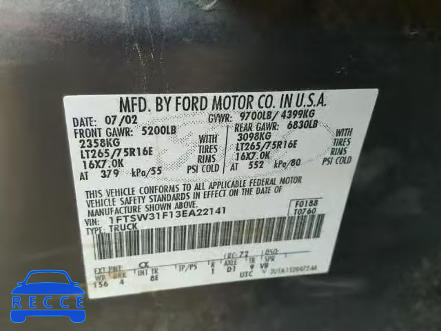 2003 FORD F350 SRW S 1FTSW31F13EA22141 image 9