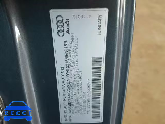 2005 AUDI TT TRUSC28N751008258 image 9