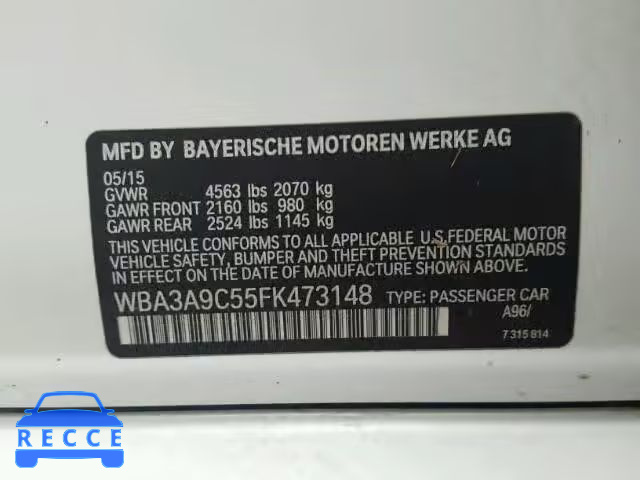 2015 BMW 335 I WBA3A9C55FK473148 зображення 9