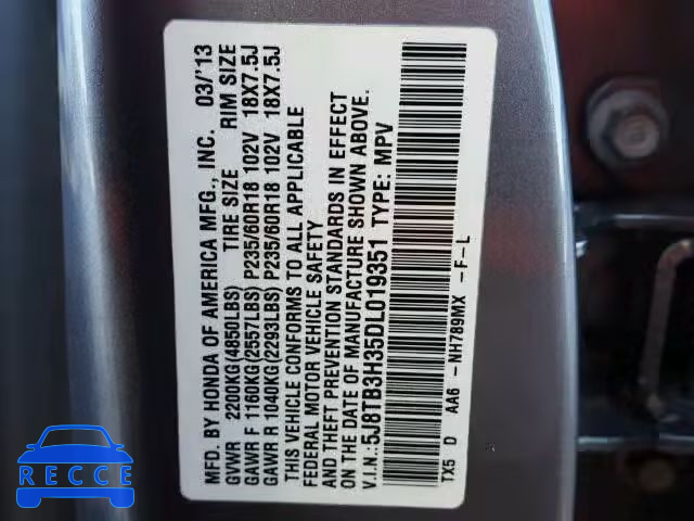 2013 ACURA RDX BASE 5J8TB3H35DL019351 image 9