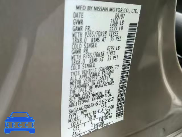 2008 NISSAN ARMADA SE 5N1AA08D88N618282 image 9