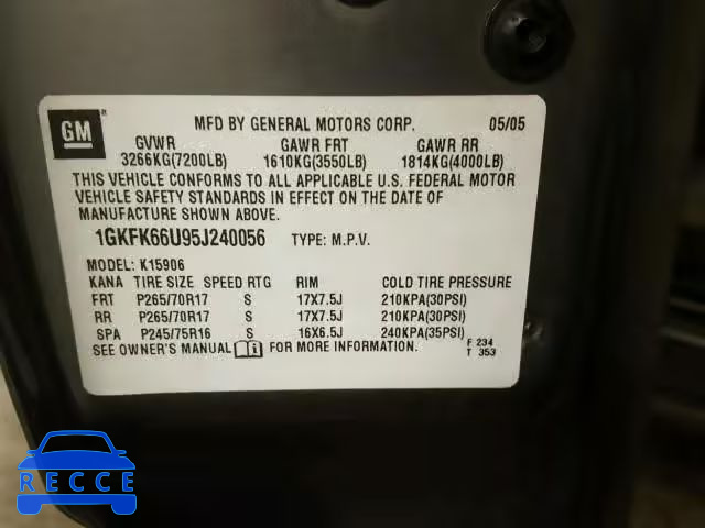 2005 GMC YUKON XL D 1GKFK66U95J240056 image 9