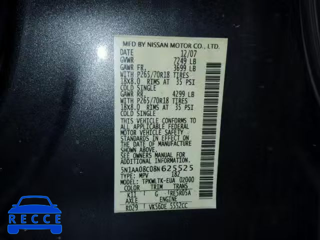 2008 NISSAN ARMADA SE 5N1AA08C08N625525 image 9