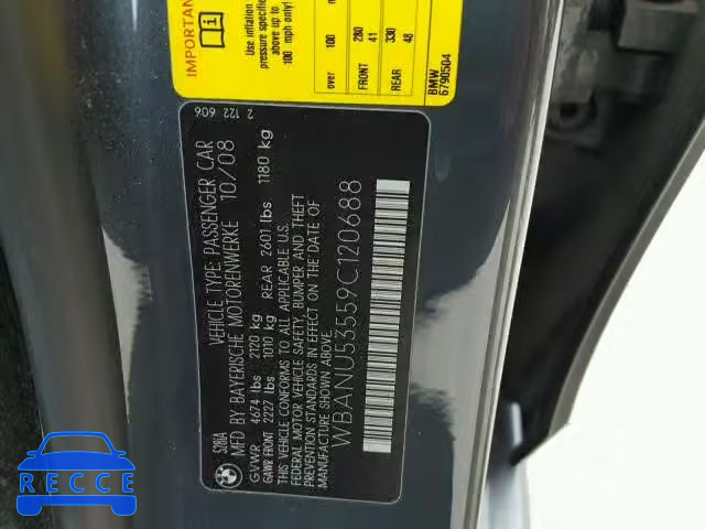 2009 BMW 528 I WBANU53559C120688 зображення 9