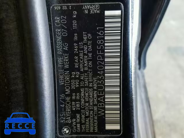 2002 BMW 325 XI WBAEU33402PF58161 image 9