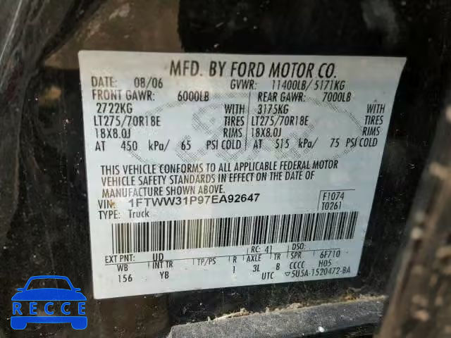 2007 FORD F350 SRW S 1FTWW31P97EA92647 image 9