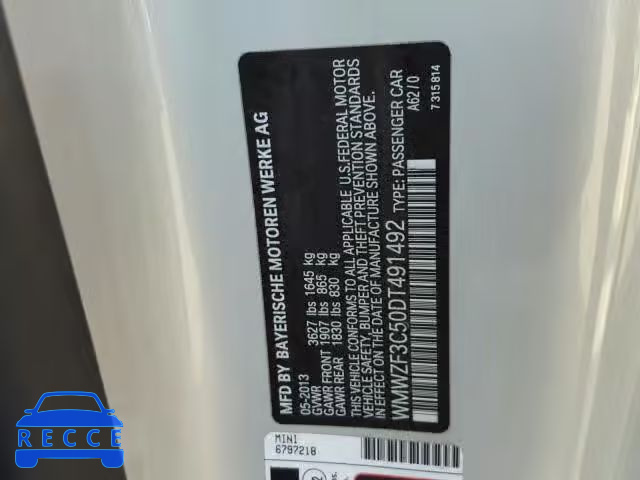 2013 MINI COOPER CLU WMWZF3C50DT491492 image 9