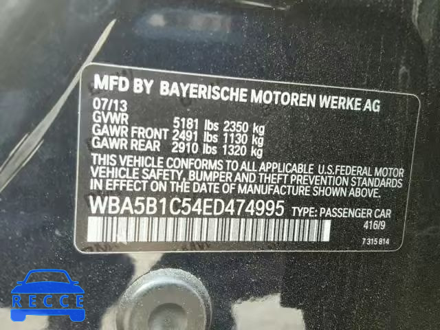 2014 BMW 535 I WBA5B1C54ED474995 зображення 9