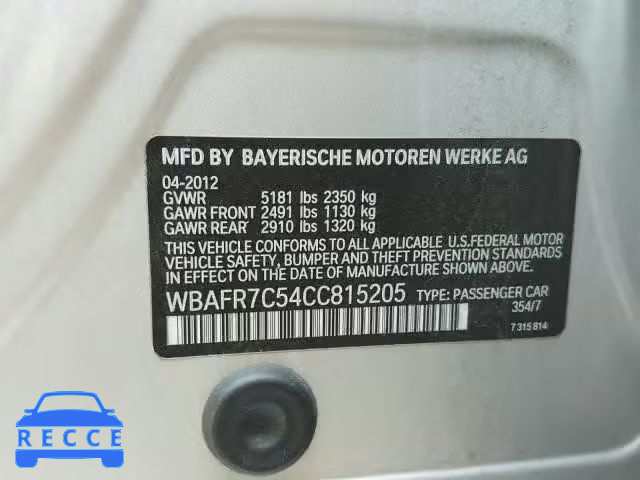 2012 BMW 535 I WBAFR7C54CC815205 зображення 9