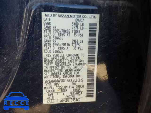 2008 NISSAN XTERRA OFF 5N1AN08W38C503235 Bild 9