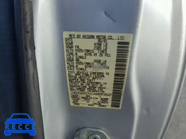 2001 NISSAN FRONTIER K 1N6DD26S31C400562 image 9