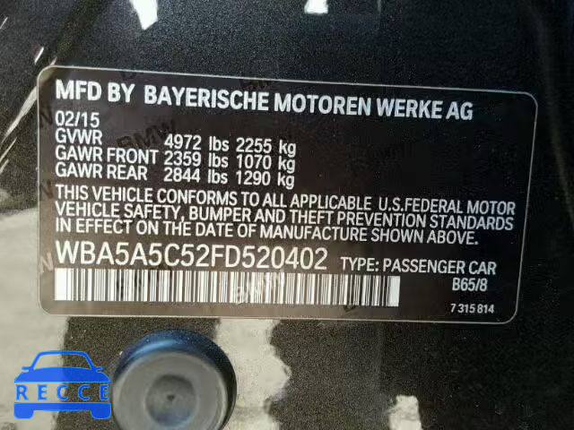 2015 BMW 528 I WBA5A5C52FD520402 image 9