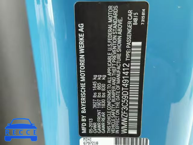 2013 MINI COOPER CLU WMWZF3C59DT491412 image 9