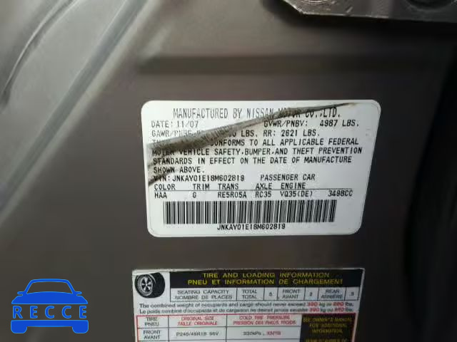 2008 INFINITI M35 BASE JNKAY01E18M602819 image 9