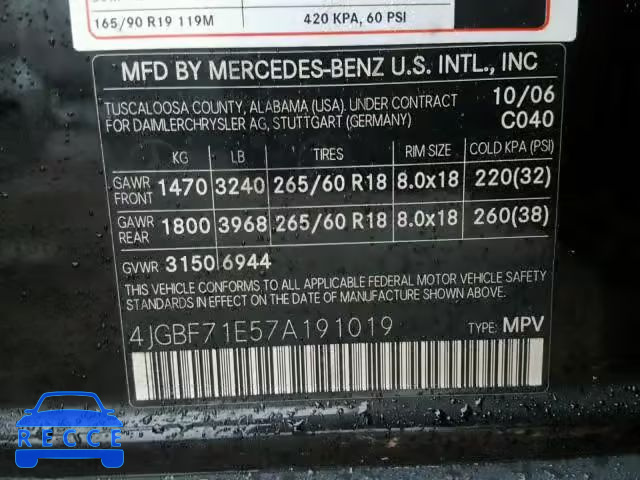 2007 MERCEDES-BENZ GL 450 4MA 4JGBF71E57A191019 image 9