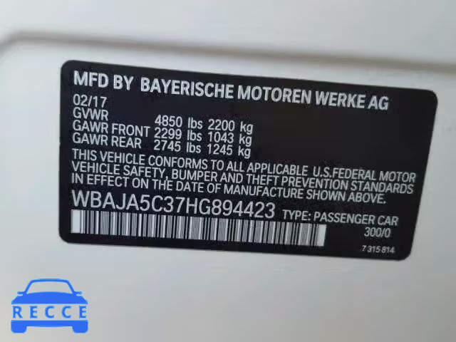 2017 BMW 530 I WBAJA5C37HG894423 image 9