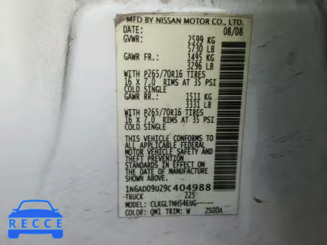 2009 NISSAN FRONTIER C 1N6AD09U29C404988 image 9