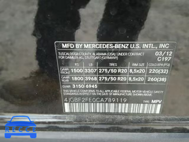 2012 MERCEDES-BENZ GL 350 BLU 4JGBF2FE0CA789119 зображення 9
